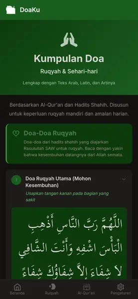 DoaKu - A mobile-first Progressive Web App for Islamic self-healing (ruqyah) with the Quran. 