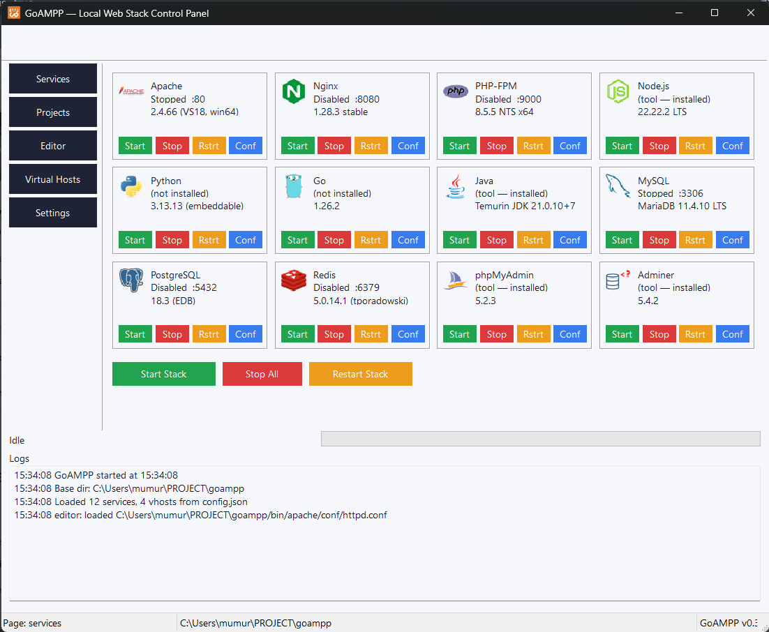 GoAMPP: A 7 MB Native Windows Web Stack That Skips Docker, WSL, and the Java JDK