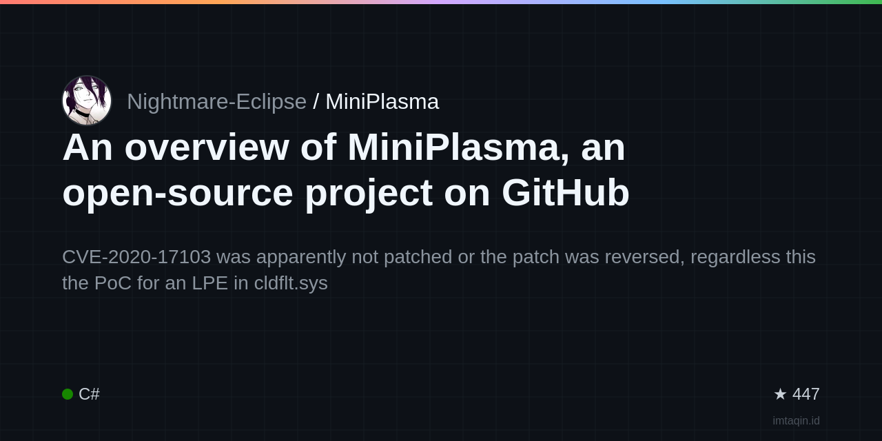 An overview of MiniPlasma, an open-source project on GitHub