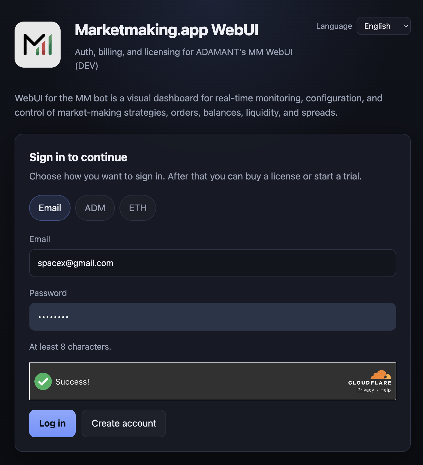 Sign-in — email, ADM, or Ethereum wallet