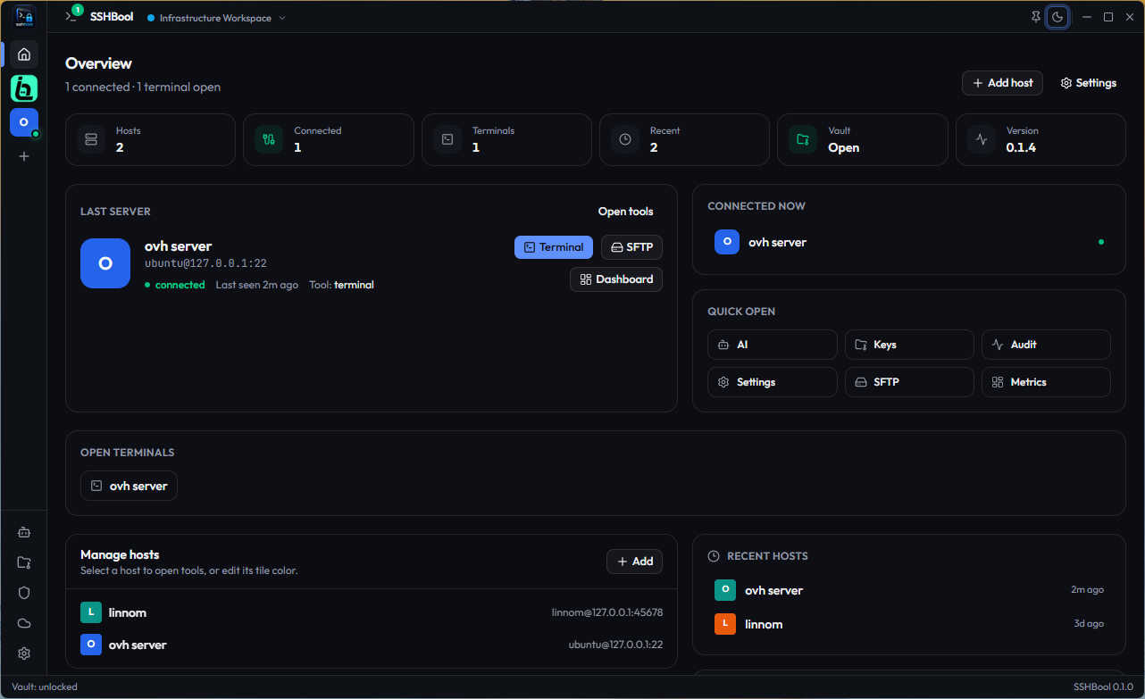 Overview Dashboard & Host Management - Dark Mode