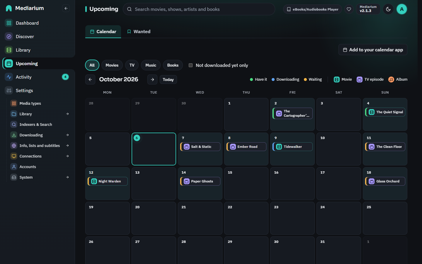 Upcoming calendar for the month