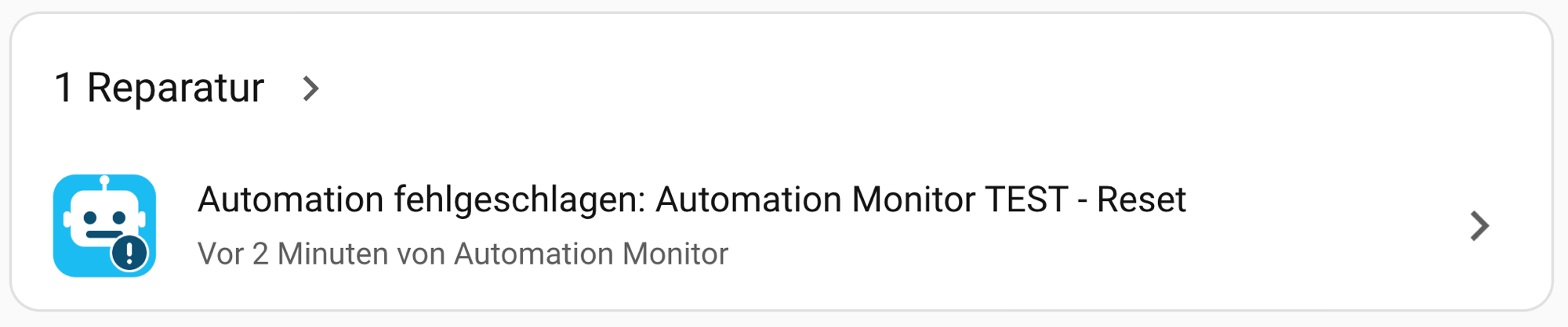 Repairs overview: one open issue reported by Automation Monitor