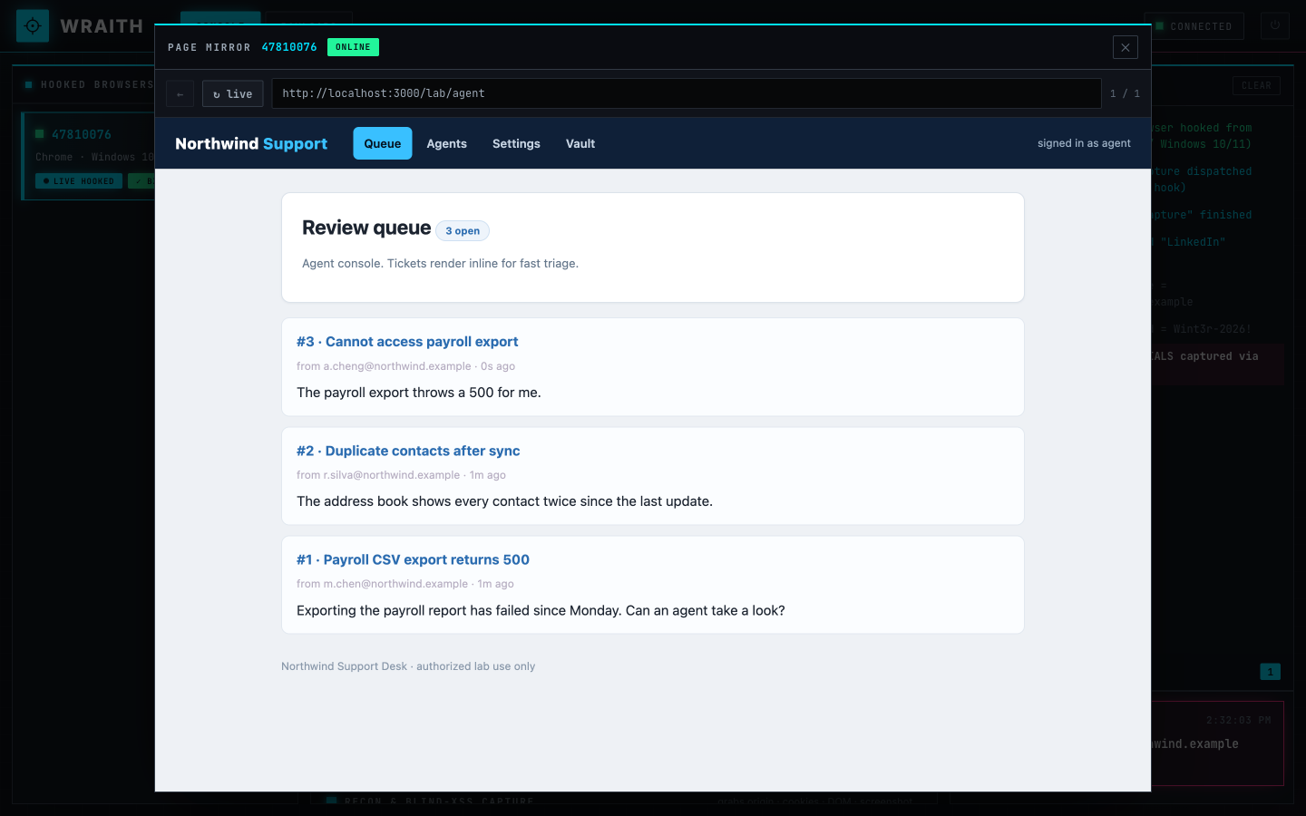 Page Mirror — a live, clickable view of the hooked page
