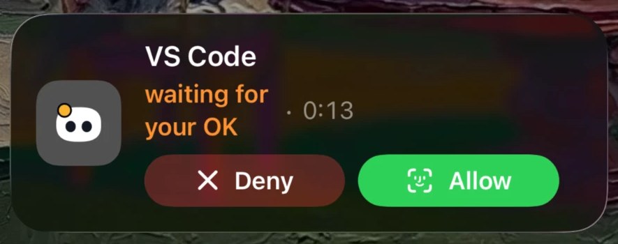 Mochi on the Lock Screen, waiting for your OK with Deny and Allow
