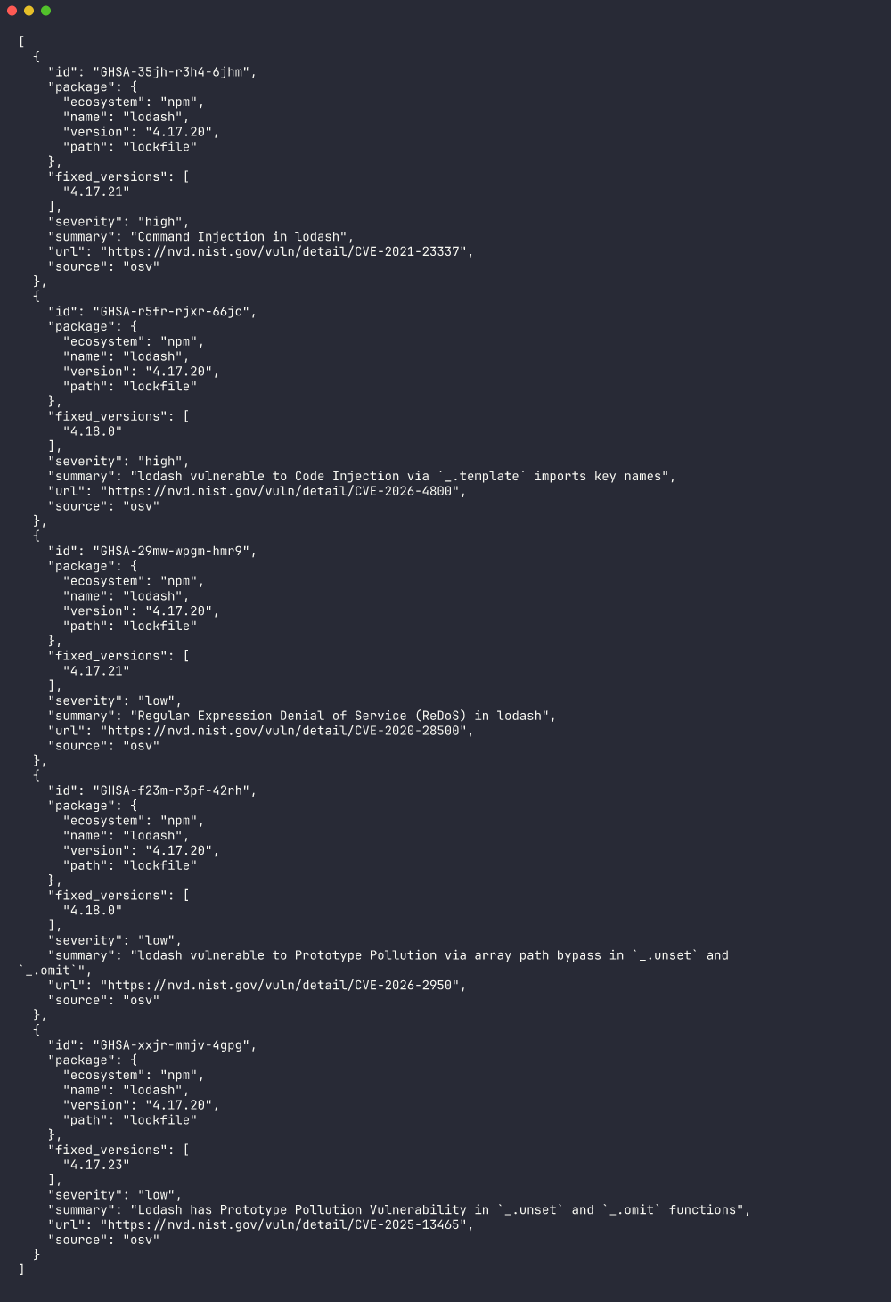 patchbot scan --format json