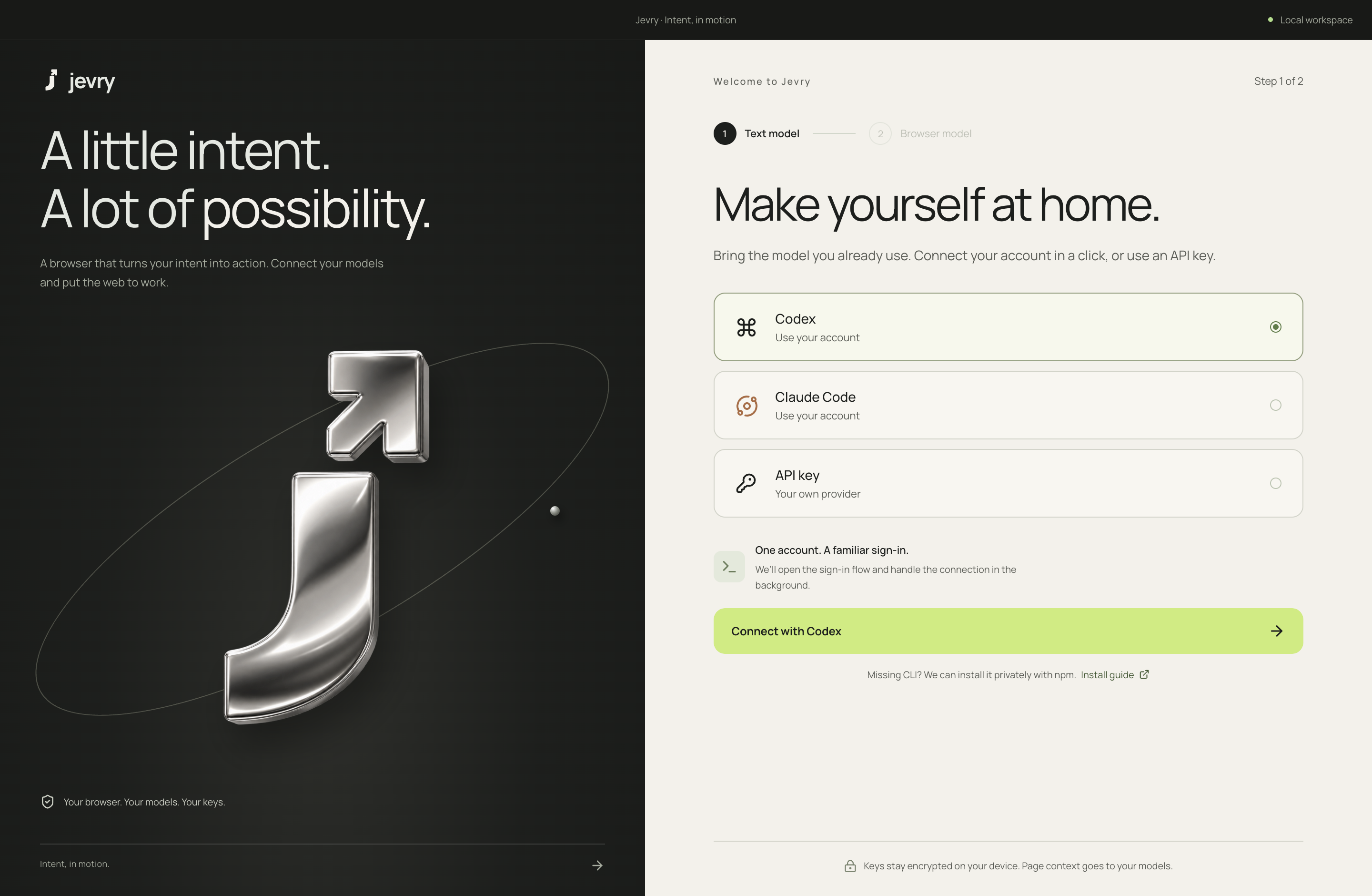 Latest Jevry setup screen with the chrome J artwork and Codex, <a href=