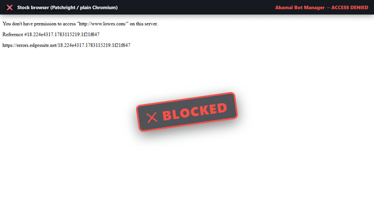 Fortress clearing Akamai on lowes.com