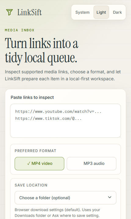 LinkSift light theme mobile workspace