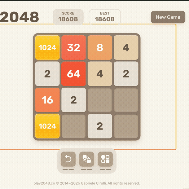 Historical real-time game excerpt: Jevry makes the final moves and wins 2048