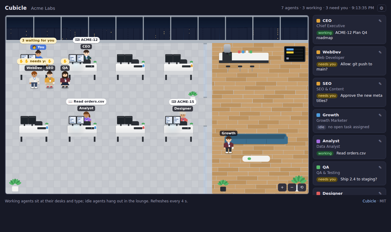 Your desk in the plaza office: three agents that need you wait in line in front of it