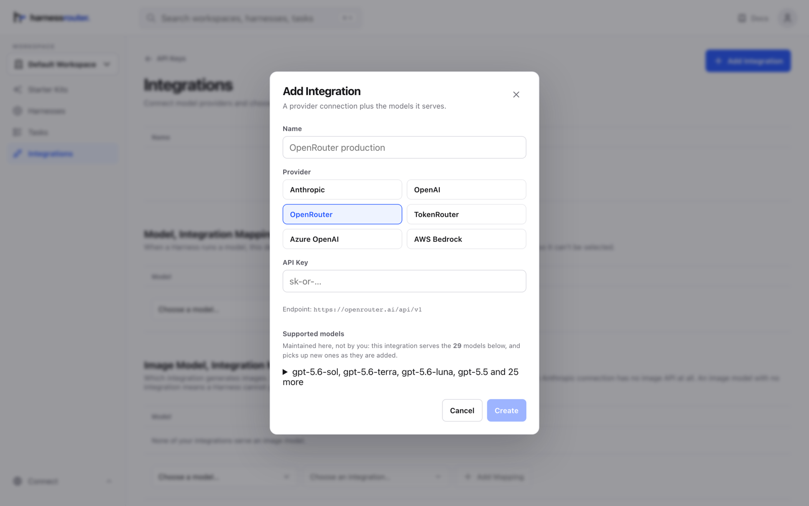 Adding a provider on the Integrations page