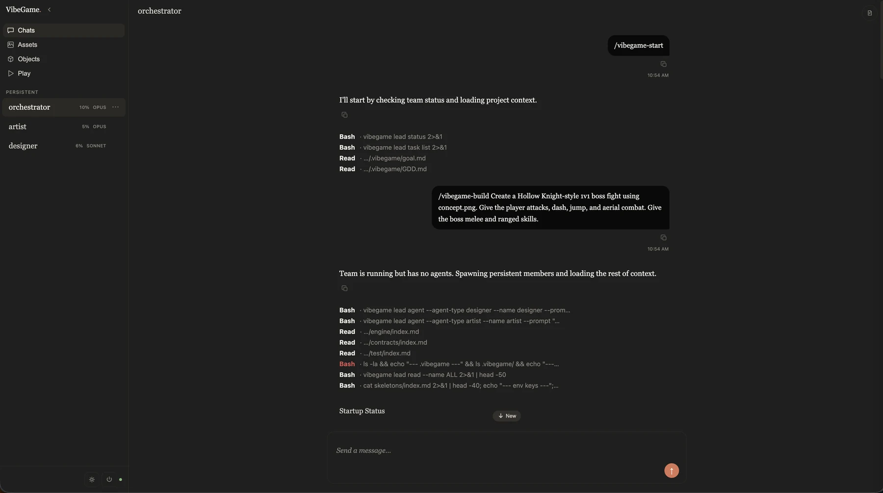VibeGame Dashboard Chat