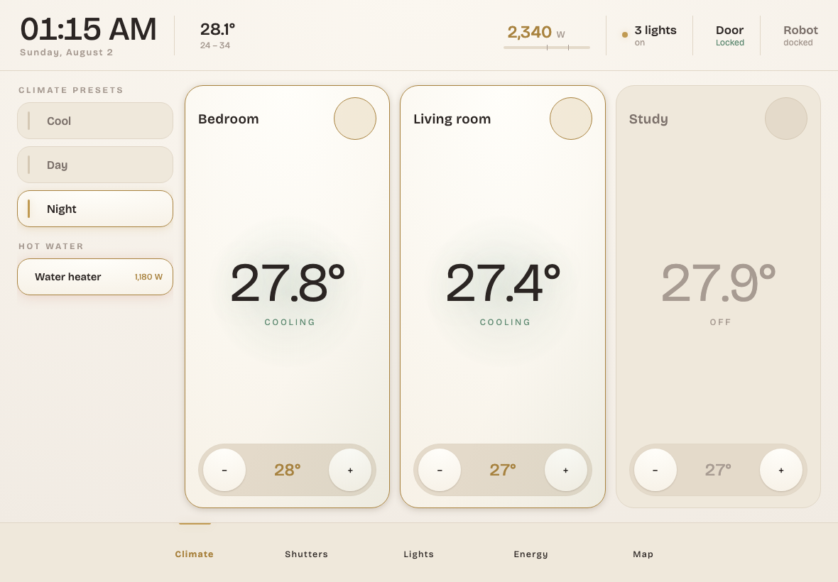 Kiosk, climate tab, light theme