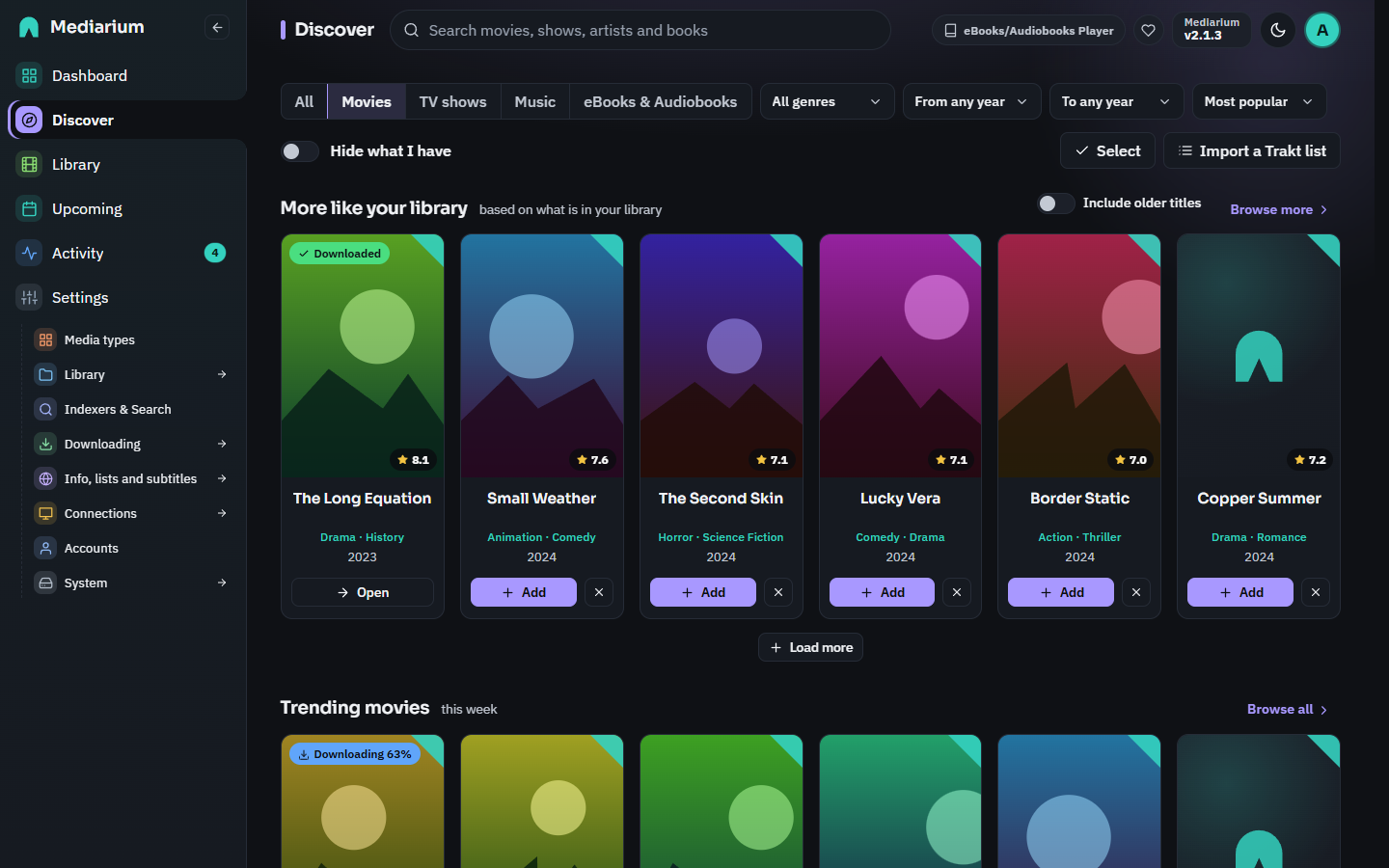 Discover with rows of movies and shows like the ones in your library