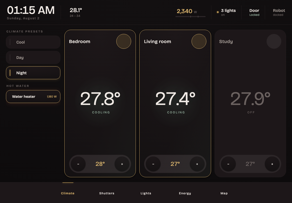 Kiosk, climate tab, dark theme