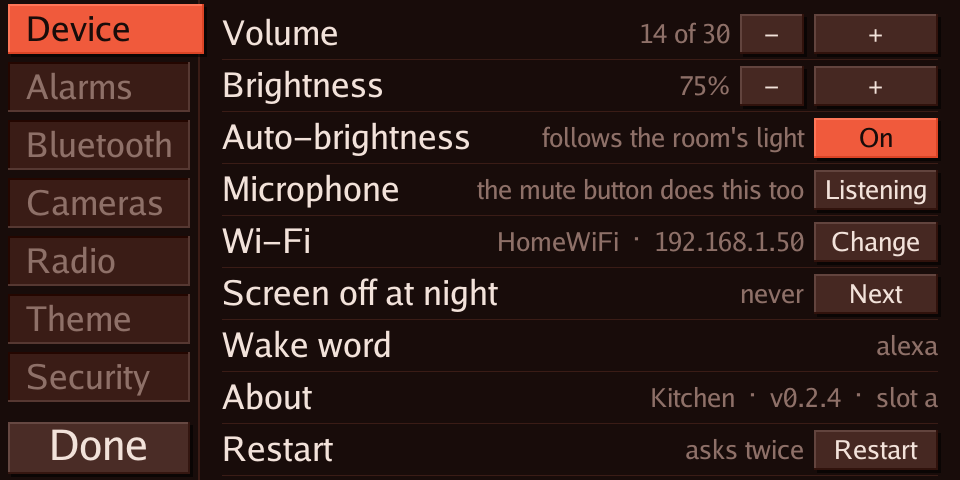 Settings: Device tab
