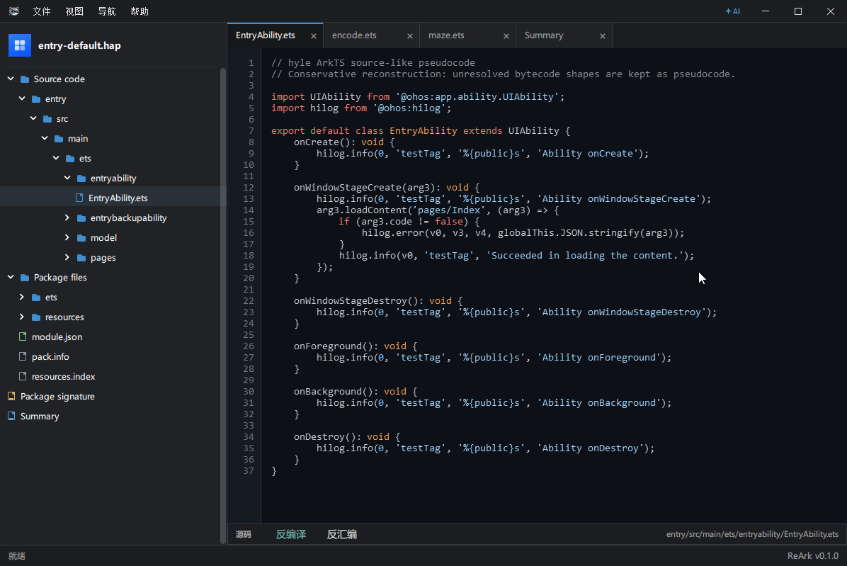 ReArk workspace overview