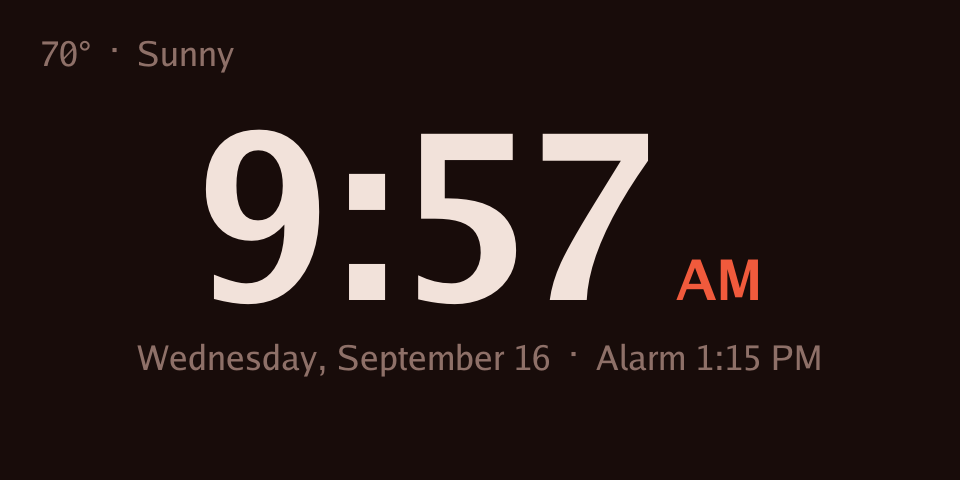 Clock with weather and the next alarm