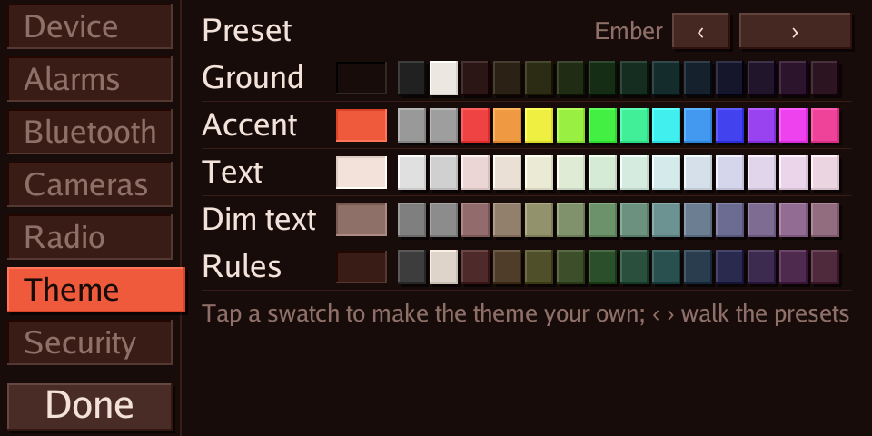 Settings: Theme tab