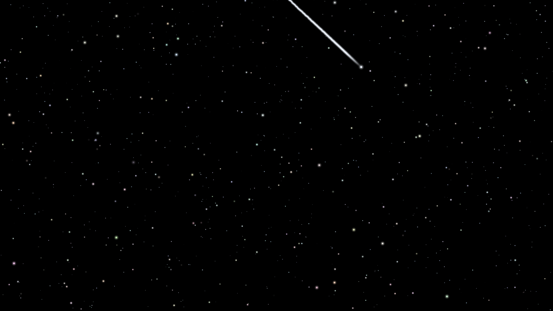 Starscape screen saver on OLED: drifting stars and meteor with ion trail