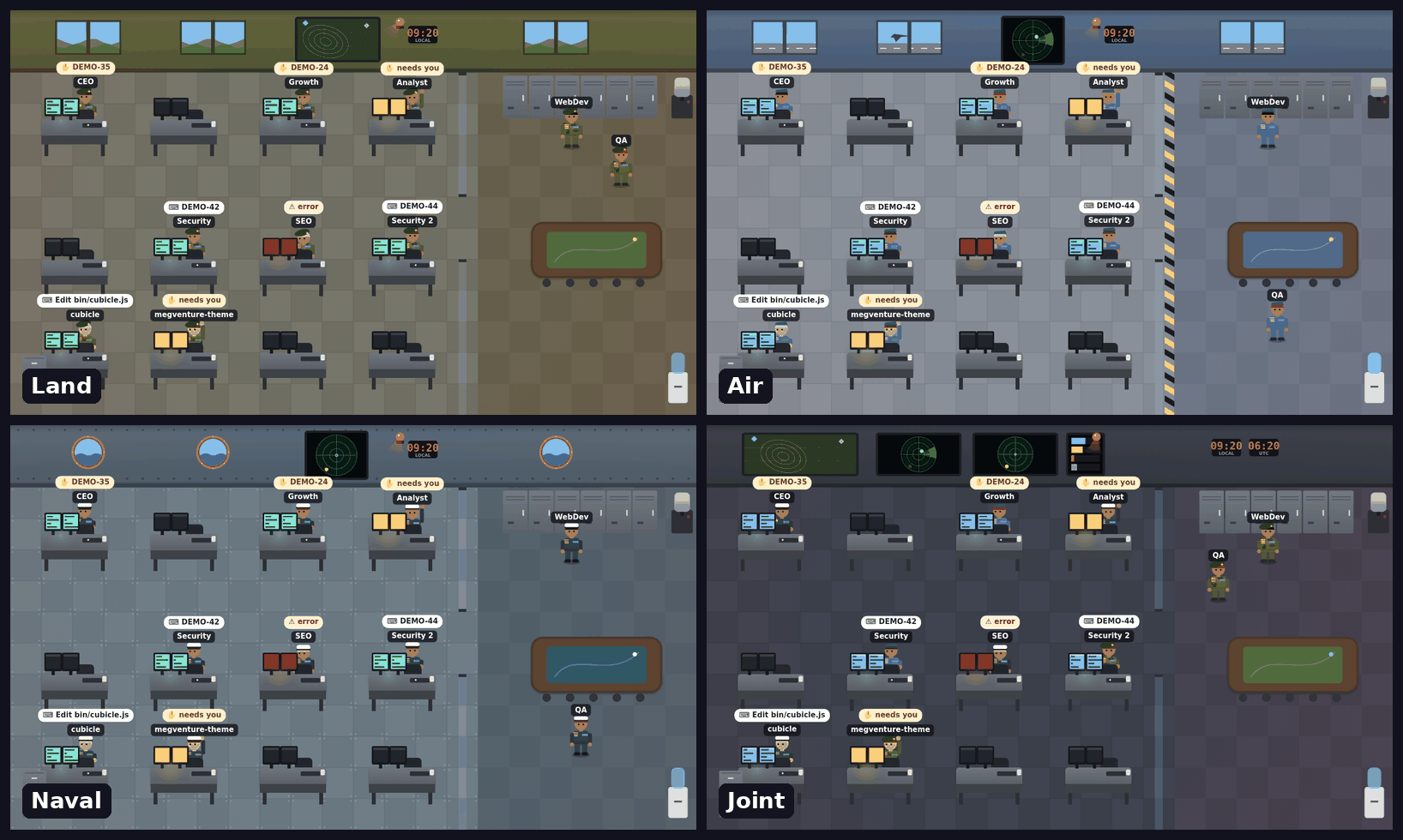 Military theme: land, air, naval and joint
