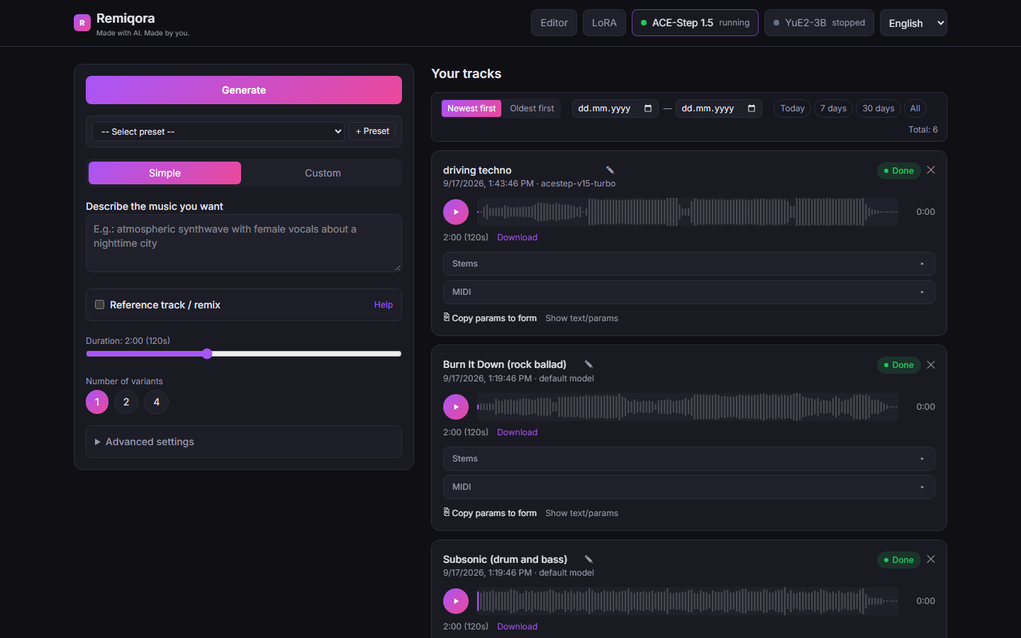ACE-Step: generation and track feed