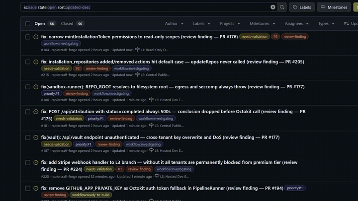 ForgeDock demo — parallel orchestration across 15+ issues