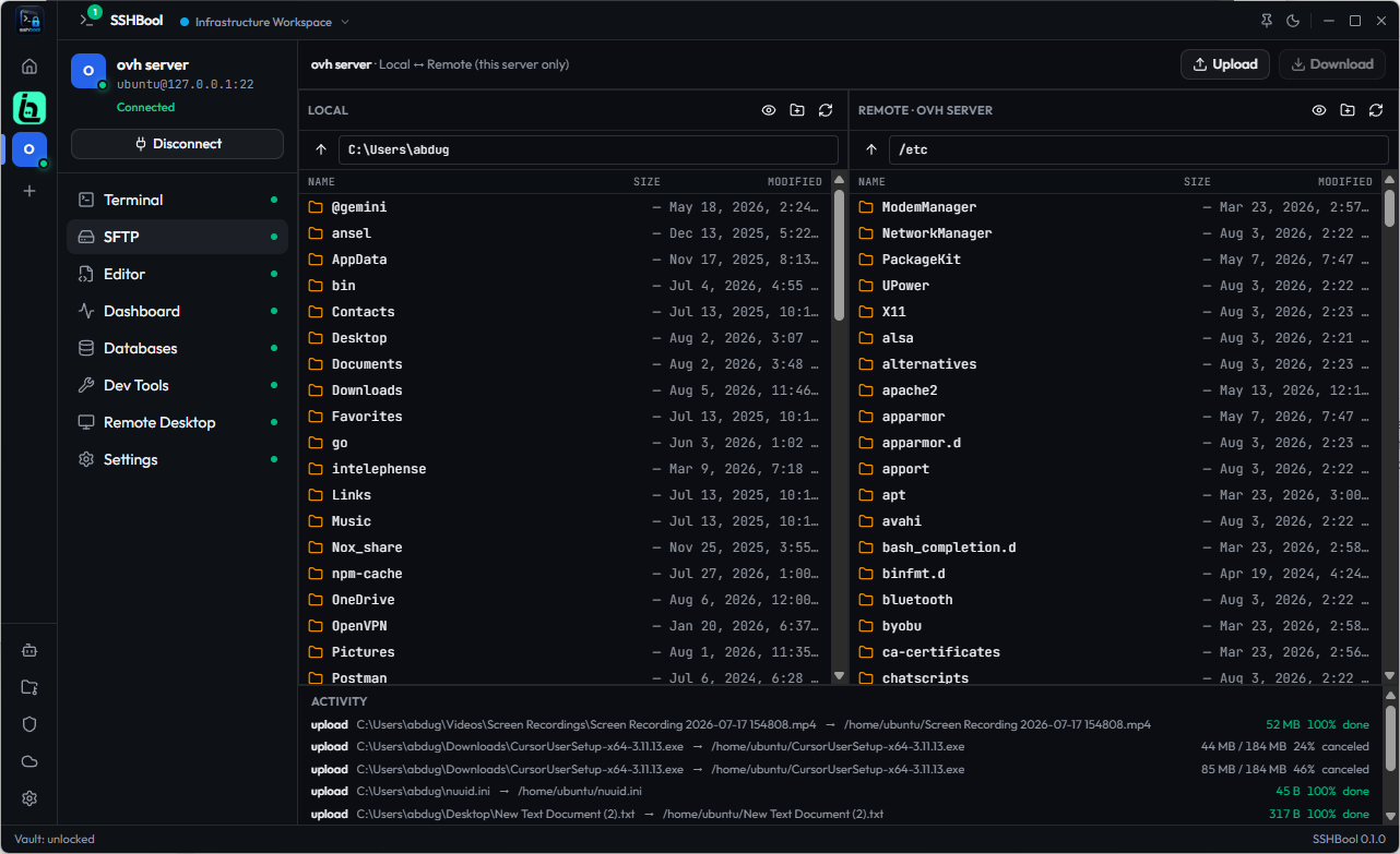 Dual-Pane SFTP File Manager - Local & Remote Explorer