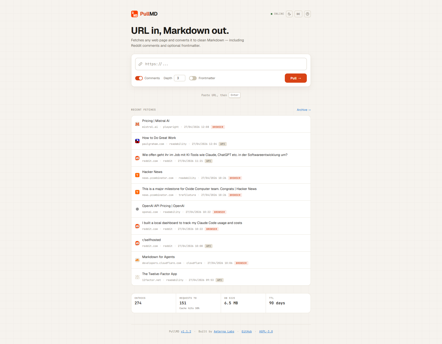 pullmd: Self-hosted URL-to-Markdown service for humans and AI agents