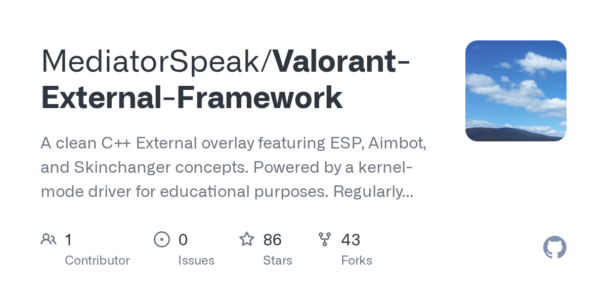 MediatorSpeak/Valorant-External-Framework: a clean, optimized **C++ External Overlay** featurin