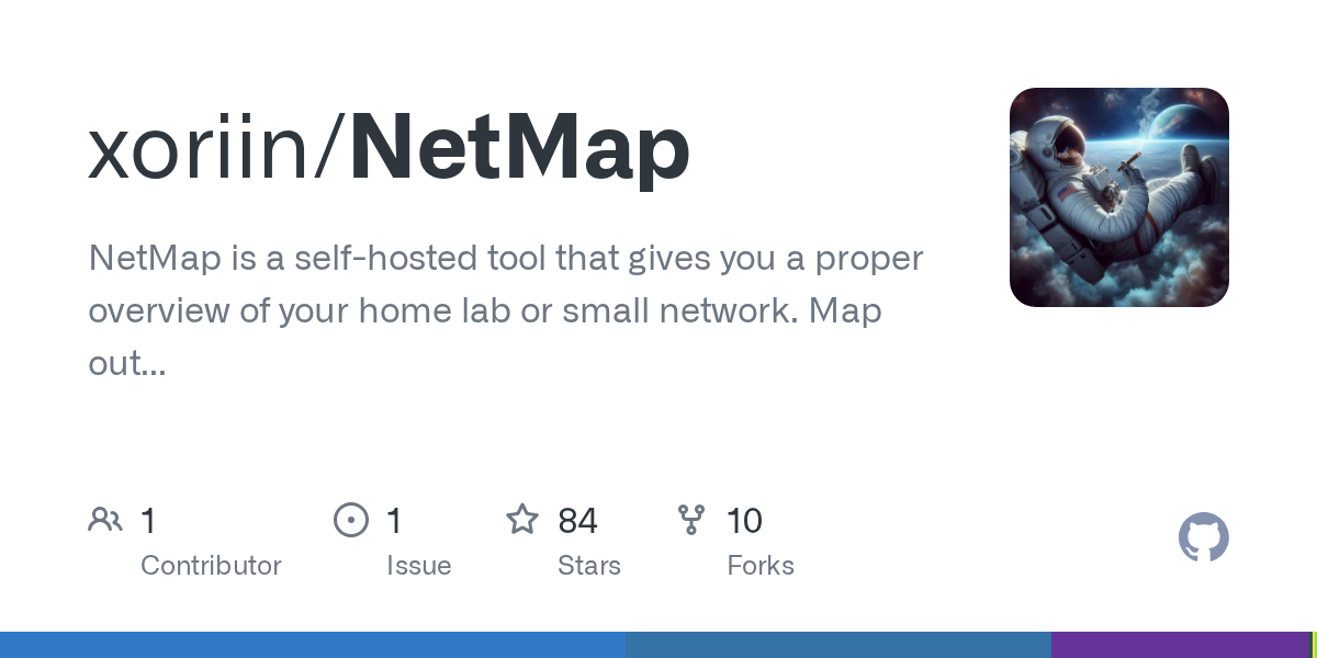 xoriin/NetMap: everything runs in a single container. The web UI, API, database, and syslog rec