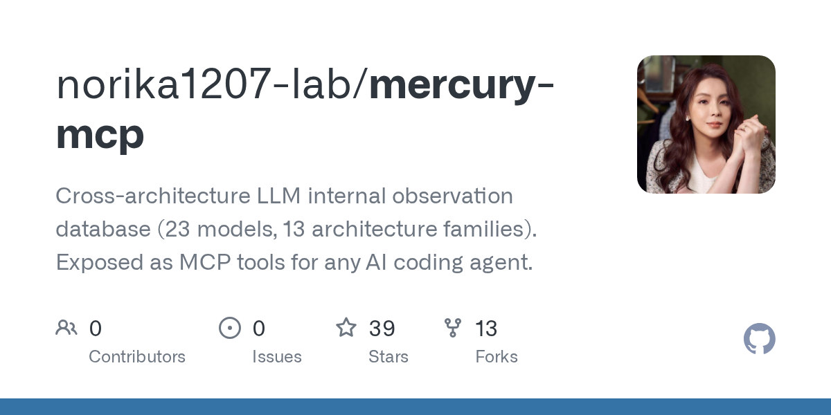 norika1207-lab/mercury-mcp: "Most AI coding agents don't know what's inside the model they're t