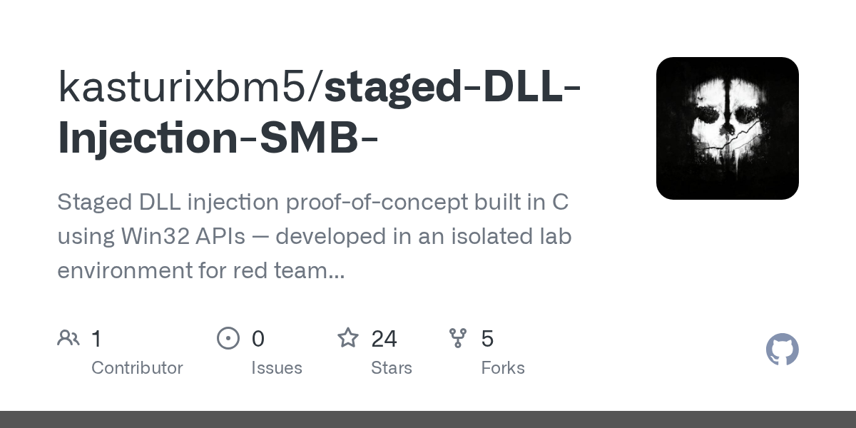 kasturixbm5/staged-DLL-Injection-SMB-: an open-source tool on GitHub for self-hosters