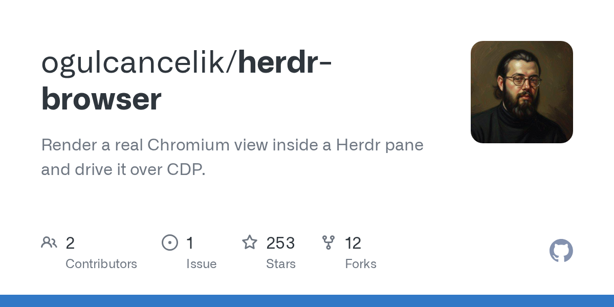 ogulcancelik/herdr-browser: herdr Browser renders a real Chromium view inside a Herdr pane and exposes it