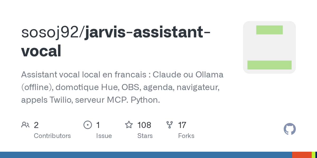 sosoj92/jarvis-assistant-vocal: 🤖 Jarvis — assistant vocal local