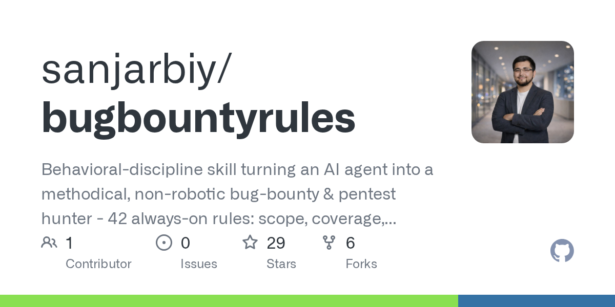 sanjarbiy/bugbountyrules: agent skill (Claude Code and compatible runtimes) that governs how an agent hunts