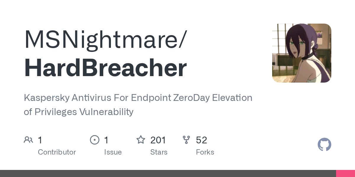 MSNightmare/HardBreacher: kaspersky Antivirus For Endpoint ZeroDay Elevation of Privileges Vulnerability