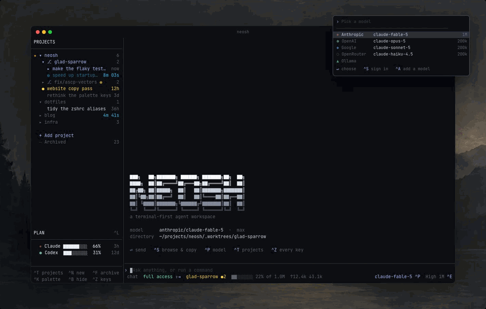 neoswarm/neosh: run coding agents the way you run Neovim