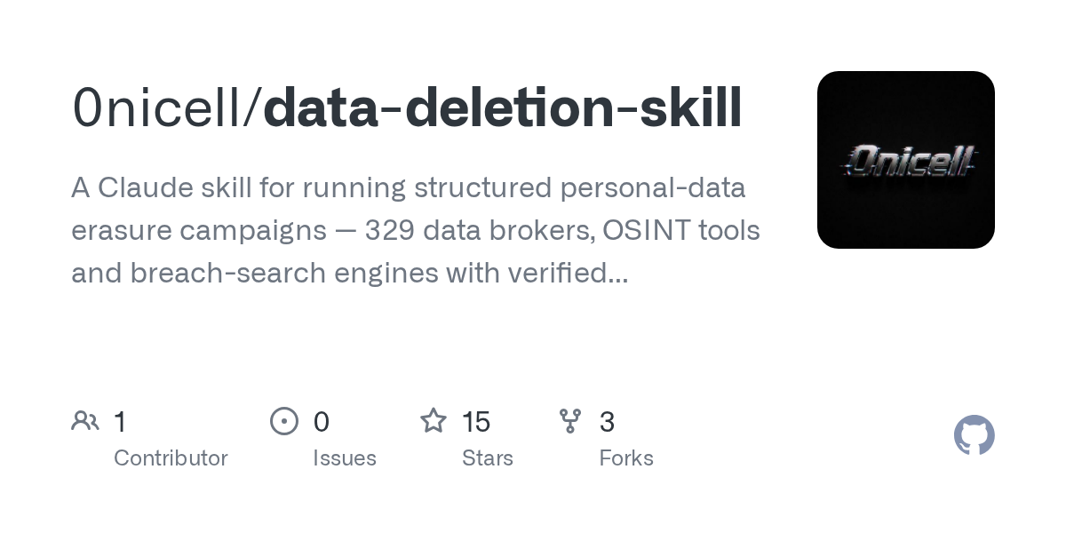 0nicell/data-deletion-skill: built from a real ten-week campaign, not from a blog post about one