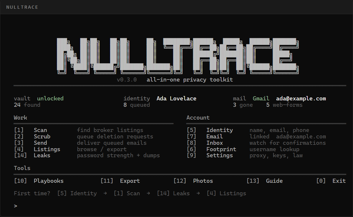 4x3/nulltrace: local-first privacy toolkit