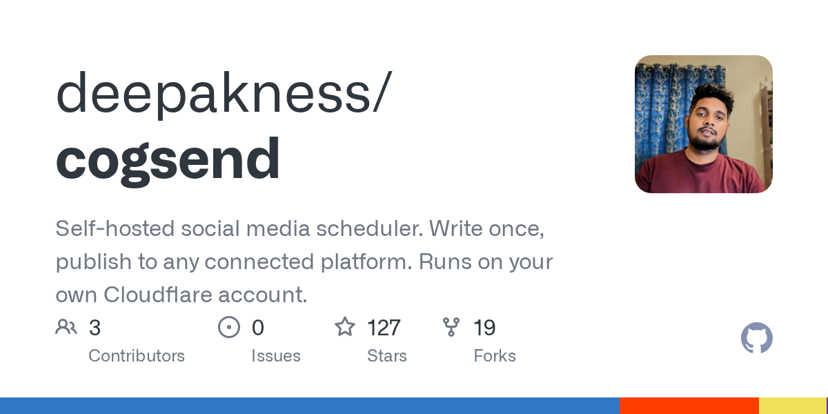 deepakness/cogsend: self-hosted social scheduler for Mastodon, Bluesky, LinkedIn, Threads and X.