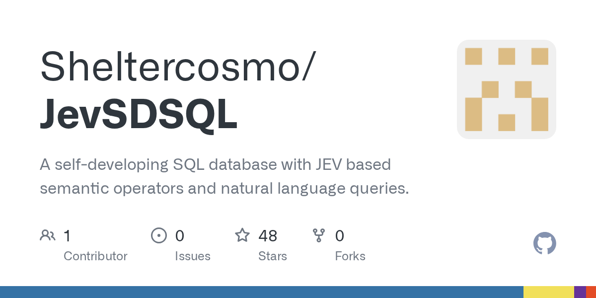 Sheltercosmo/JevSDSQL: 41 JEV based semantic operators and conditional workflows cover classification
