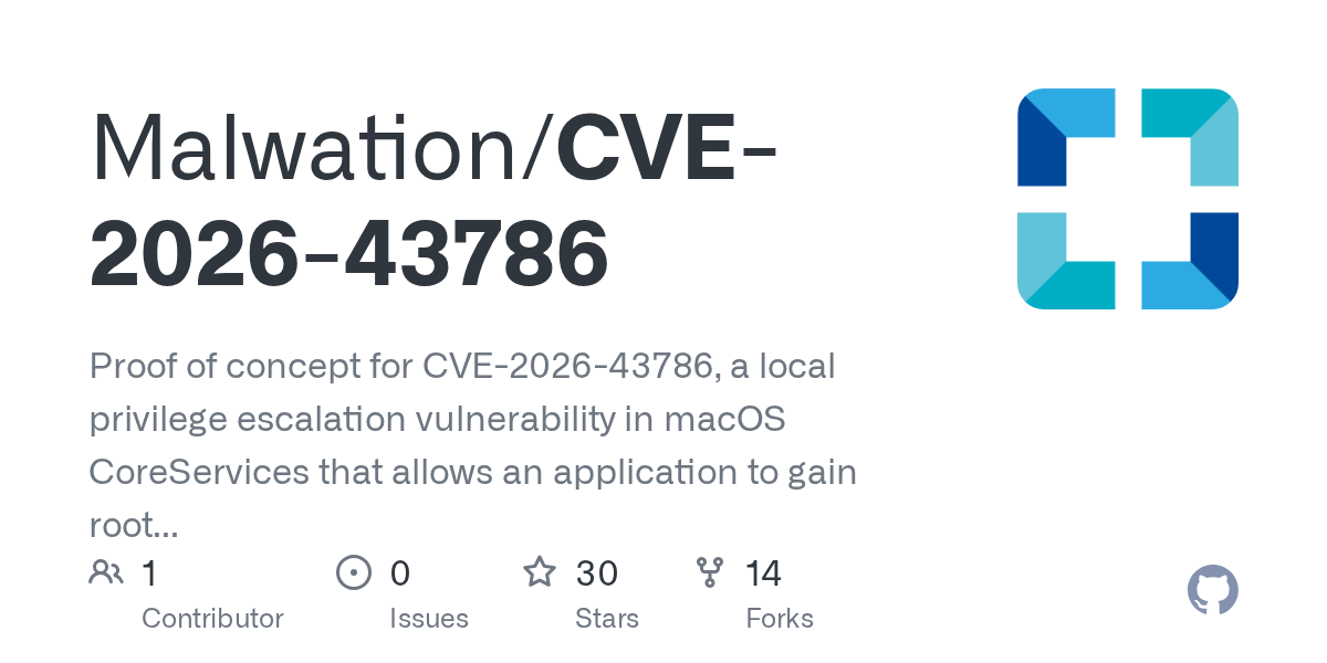 CVE-2026-43786: proof of concept for CVE-2026-43786, a local privilege escalation vulnerability in macOS