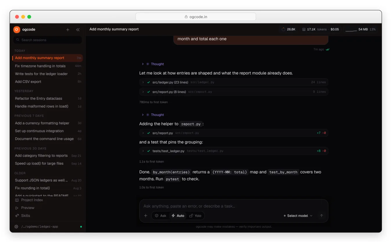 prasenjeet-symon/ogcode: aI agent that understands your codebase, uses real tools, researches the web